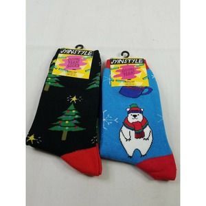 Oooh Yeah! Womens Novelty Crew Socks 2pk Tannenbaum/Bear Size 5-10 Shoe Christma